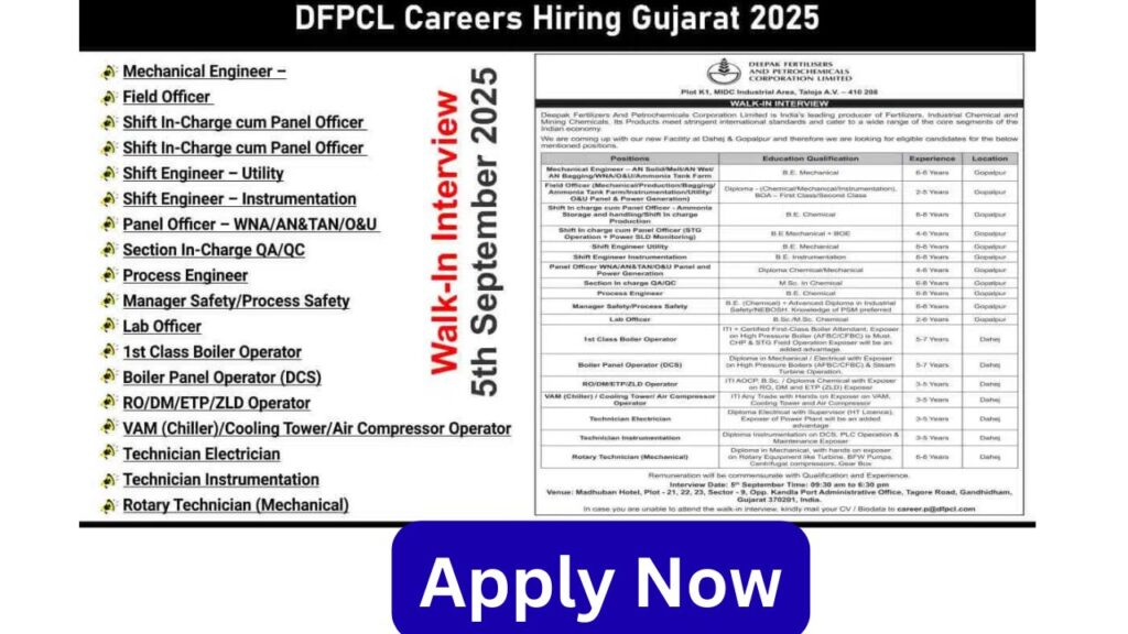 DFPCL Careers Hiring Gujarat 2025