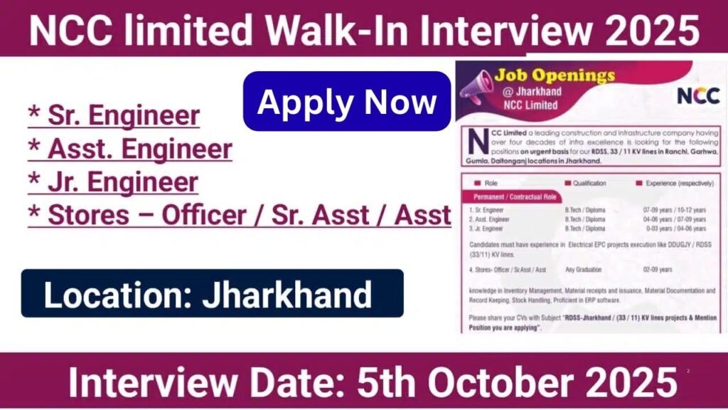 NCC Limited Walk-In Interview October 2025