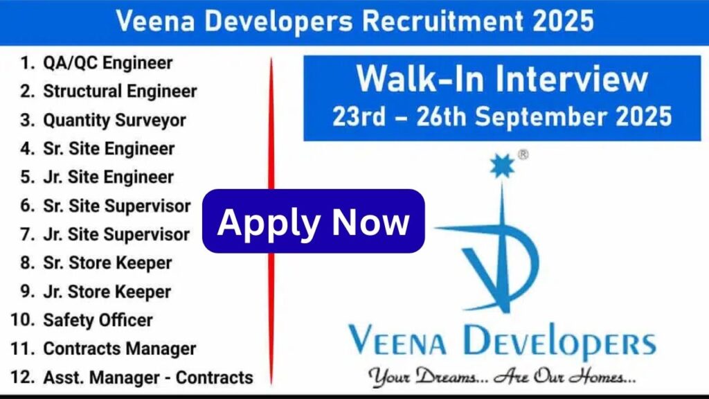 Veena Developers Recruitment 2025